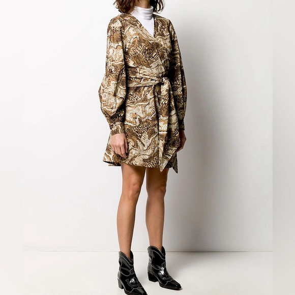 Nwt GANNI Tiger’s Eye Poplin Wrap Dress - Picture 1 of 15